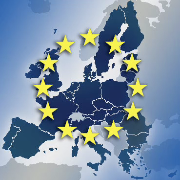Europakarte mit den Sternen der EU-Flagge – Symbol f&uuml;r die EU-weite USt-IdNr.-Pr&uuml;fung